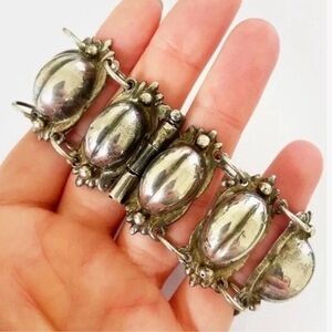 Antique 925 Sterling Silver Mexican Coffee Bean Bracelet Statement Piece 8”
